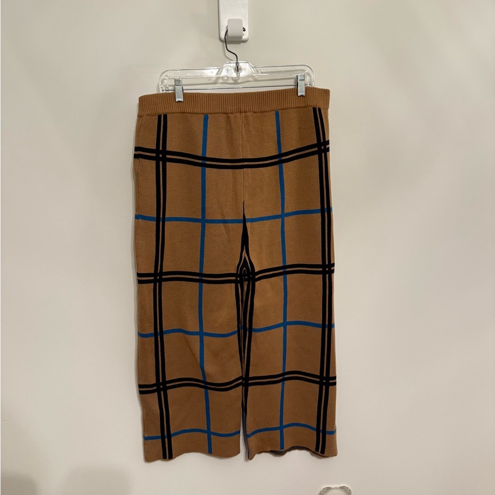 Eloquii • Cropped Wide Leg Plaid Sweater‎ Pant Sz 14/16 Blue Camel High Waist - Picture 6 of 7